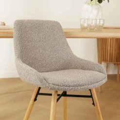 Eetkamerstoel Nena-Isa bouclé taupe - naturel onderstel