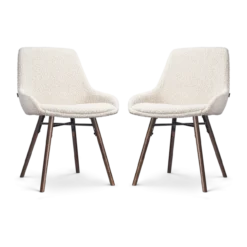 Eetkamerstoel Nena-Isa bouclé beige - walnoot - set van 2