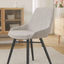 Eetkamerstoel Nena-Isa grijs beige gemêleerd zwart onderstel