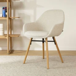 Eetkamerstoel Nena-Mae bouclé beige - naturel onderstel