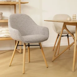 Eetkamerstoel Nena-Mae bouclé taupe - naturel onderstel