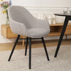 Eetkamerstoel Nena-Mae bouclé beige - zwart onderstel