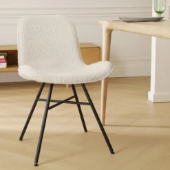 Eetkamerstoel Noa-Fé bouclé beige - zwart onderstel