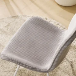 Eetkamerstoel Noa-Fé rib warm grijs - wit onderstel