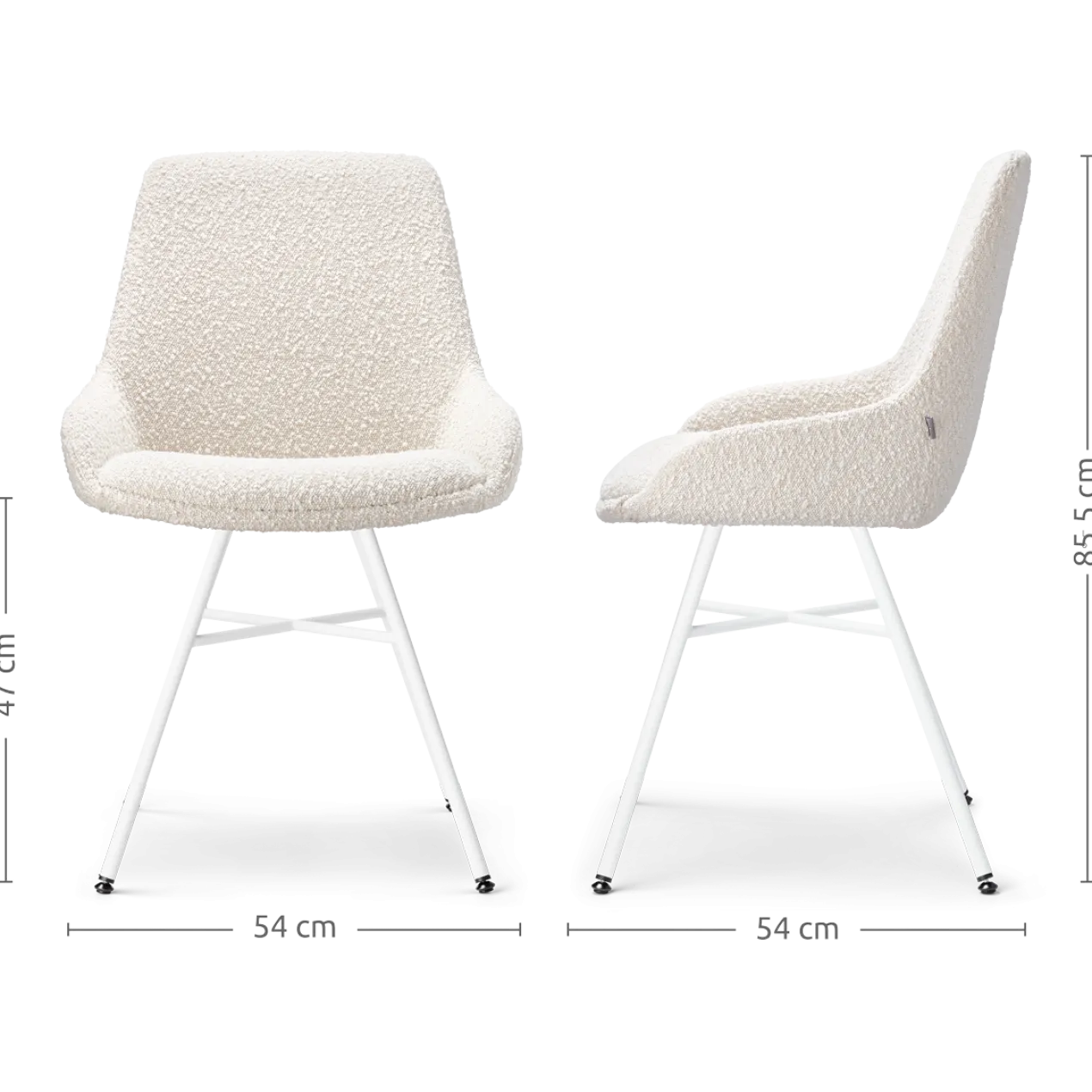 Eetkamerstoel Noa-Isa bouclé beige - wit onderstel