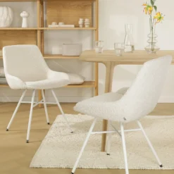 Eetkamerstoel Noa-Isa bouclé beige - wit onderstel