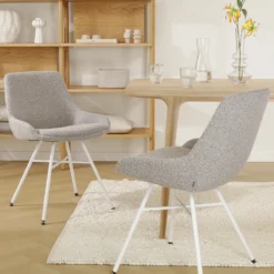 Eetkamerstoel Noa-Isa bouclé taupe - wit onderstel
