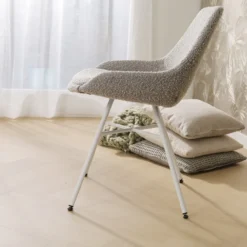 Eetkamerstoel Noa-Isa bouclé taupe - wit onderstel