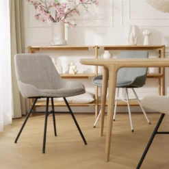 Eetkamerstoel Noa-Isa grijs beige gemêleerd - wit onderstel