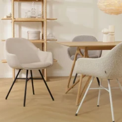 Eetkamerstoel Noa-Mae beige - wit onderstel