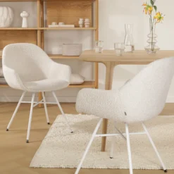 Eetkamerstoel Noa-Mae bouclé beige - wit onderstel