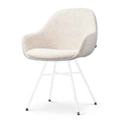 Eetkamerstoel Noa-Mae bouclé beige - wit onderstel
