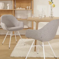 Eetkamerstoel Noa-Mae bouclé taupe - wit onderstel