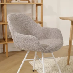 Eetkamerstoel Noa-Mae bouclé taupe - wit onderstel
