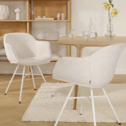 Eetkamerstoel Noa-Mare bouclé beige - wit onderstel