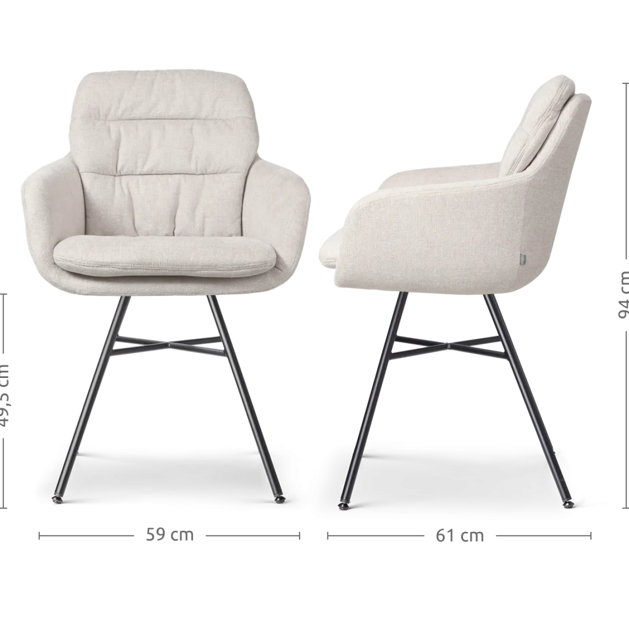 Eetkamerstoel Noa-Mia beige - zwart onderstel - set van 2