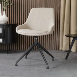 Eetkamerstoel Nola-Isa beige draaibaar - zwart onderstel