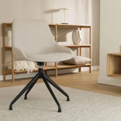 Eetkamerstoel Nola-Isa beige draaibaar - zwart onderstel
