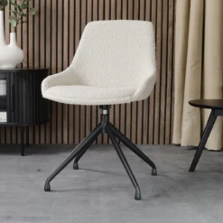 Eetkamerstoel Nola-Isa bouclé beige - zwart onderstel