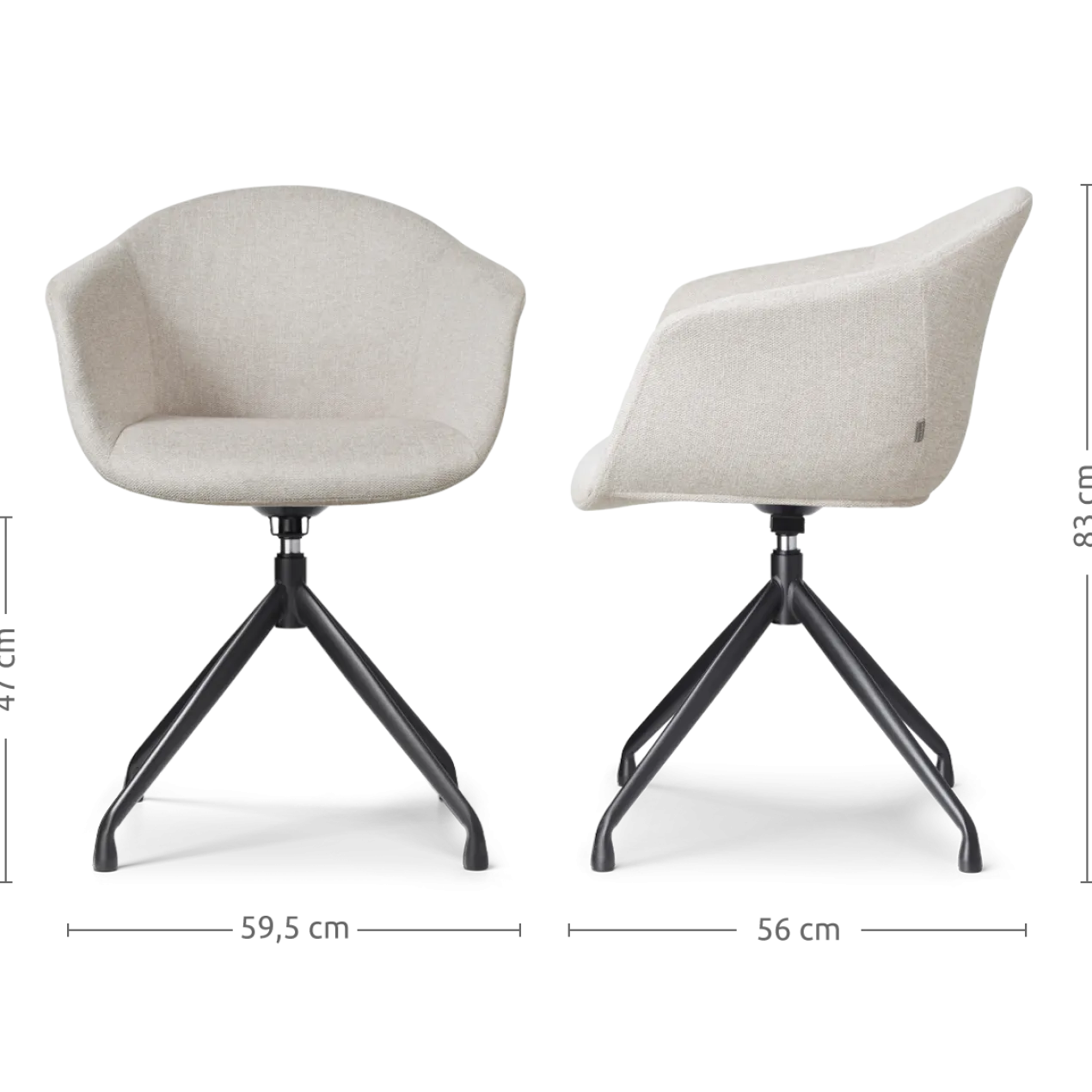 Eetkamerstoel Nola-Otis draaibaar beige - zwart - set van 2
