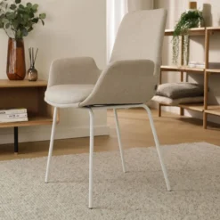 Eetkamerstoel Nora-Eef beige - wit onderstel
