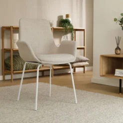 Eetkamerstoel Nora-Eef beige - wit onderstel