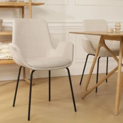 Eetkamerstoel Nora-Eef beige - zwart onderstel