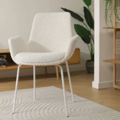 Eetkamerstoel Nora-Eef bouclé beige - wit onderstel