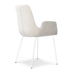 Eetkamerstoel Nora-Eef bouclé beige - wit onderstel