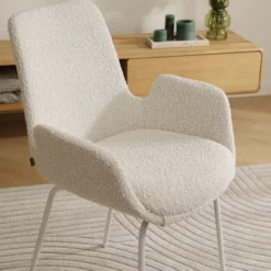 Eetkamerstoel Nora-Eef bouclé beige - wit onderstel