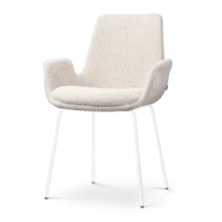 Eetkamerstoel Nora-Eef bouclé beige - wit onderstel