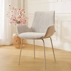 Eetkamerstoel Nora-Eef grijs beige gemêleerd - wit onderstel