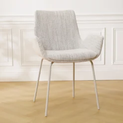 Eetkamerstoel Nora-Eef grijs beige gemêleerd - wit onderstel