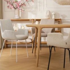 Eetkamerstoel Nora-Eef grijs beige gemêleerd - zwart
