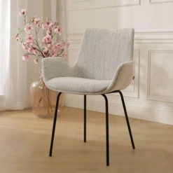 Eetkamerstoel Nora-Eef grijs beige gemêleerd - zwart