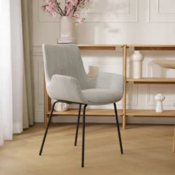 Eetkamerstoel Nora-Eef grijs beige gemêleerd - zwart