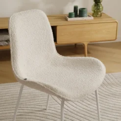 Eetkamerstoel Nora-Fé bouclé beige - wit onderstel