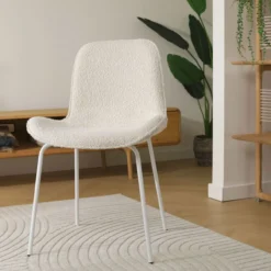 Eetkamerstoel Nora-Fé bouclé beige - wit onderstel