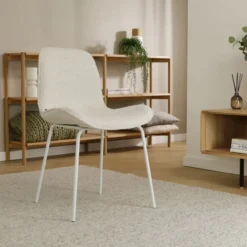 Eetkamerstoel Nora-Fé bouclé beige - wit onderstel