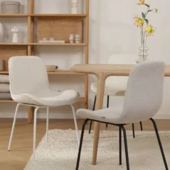 Eetkamerstoel Nora-Fé bouclé beige - wit onderstel
