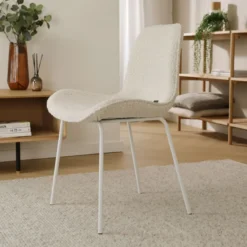 Eetkamerstoel Nora-Fé bouclé beige - wit onderstel