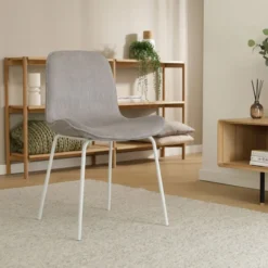 Eetkamerstoel Nora-Fé rib warm grijs - wit onderstel