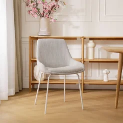 Eetkamerstoel Nora-Isa beige gemêleerd - wit onderstel