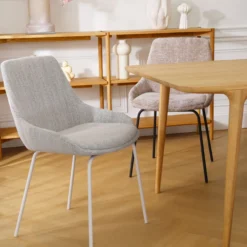 Eetkamerstoel Nora-Isa beige gemêleerd - wit onderstel
