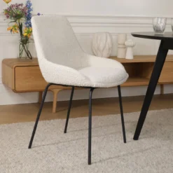 Eetkamerstoel Nora-Isa bouclé beige - zwart - set van 2
