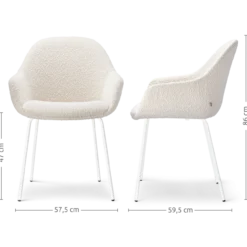 Eetkamerstoel Nora-Mae bouclé beige - wit onderstel