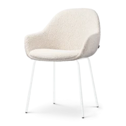 Eetkamerstoel Nora-Mae bouclé beige - wit onderstel
