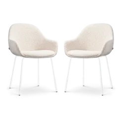 Eetkamerstoel Nora-Mae bouclé beige - wit - set van 2