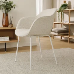 Eetkamerstoel Nora-Mare bouclé beige - wit onderstel