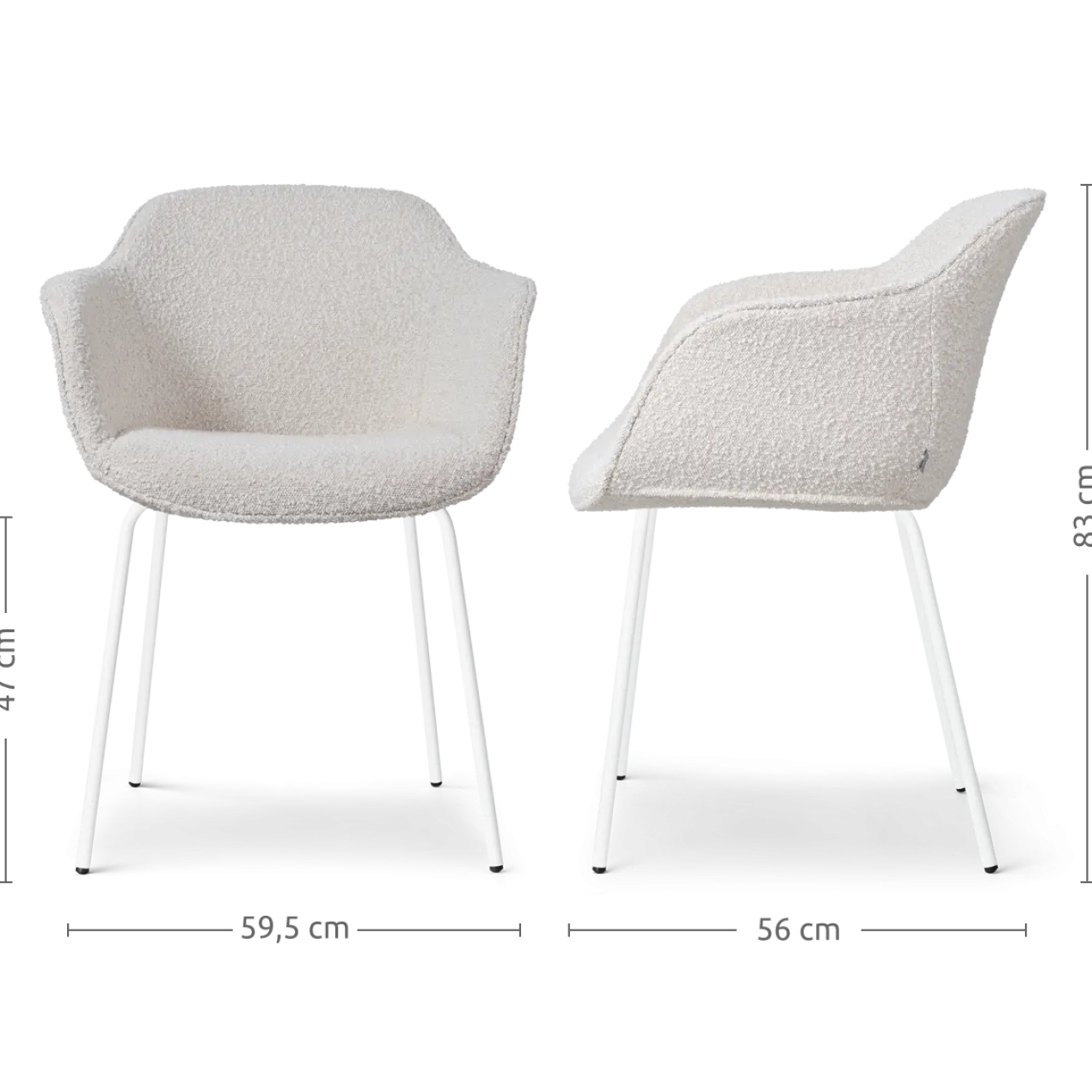 Eetkamerstoel Nora-Mare bouclé beige - wit onderstel